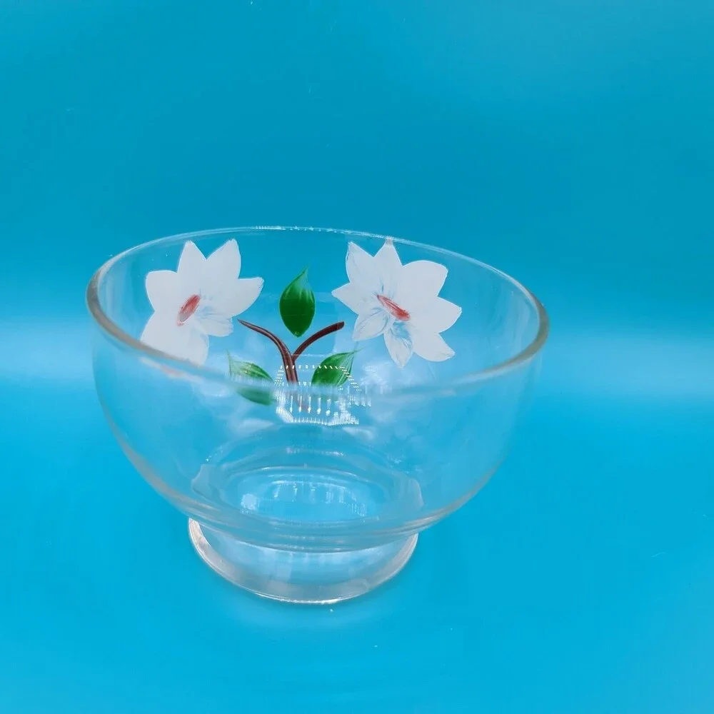 Hand Painted Clear Glass Sauce Floral Bowls Set Of 4